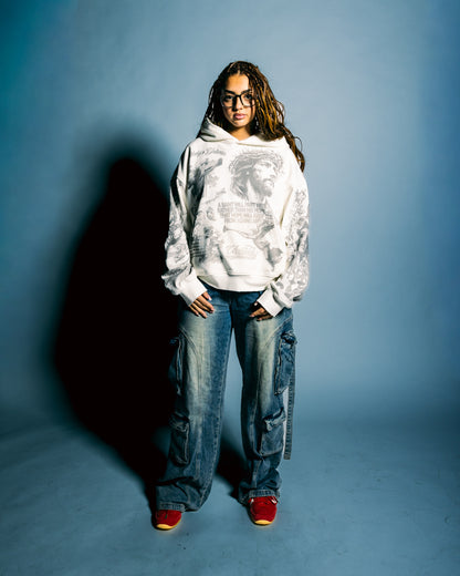 white & grey galleria hoodie