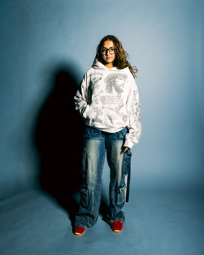 white & grey galleria hoodie