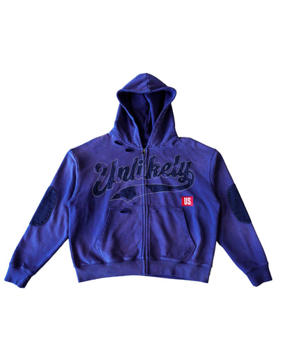 purple denim patch jacket