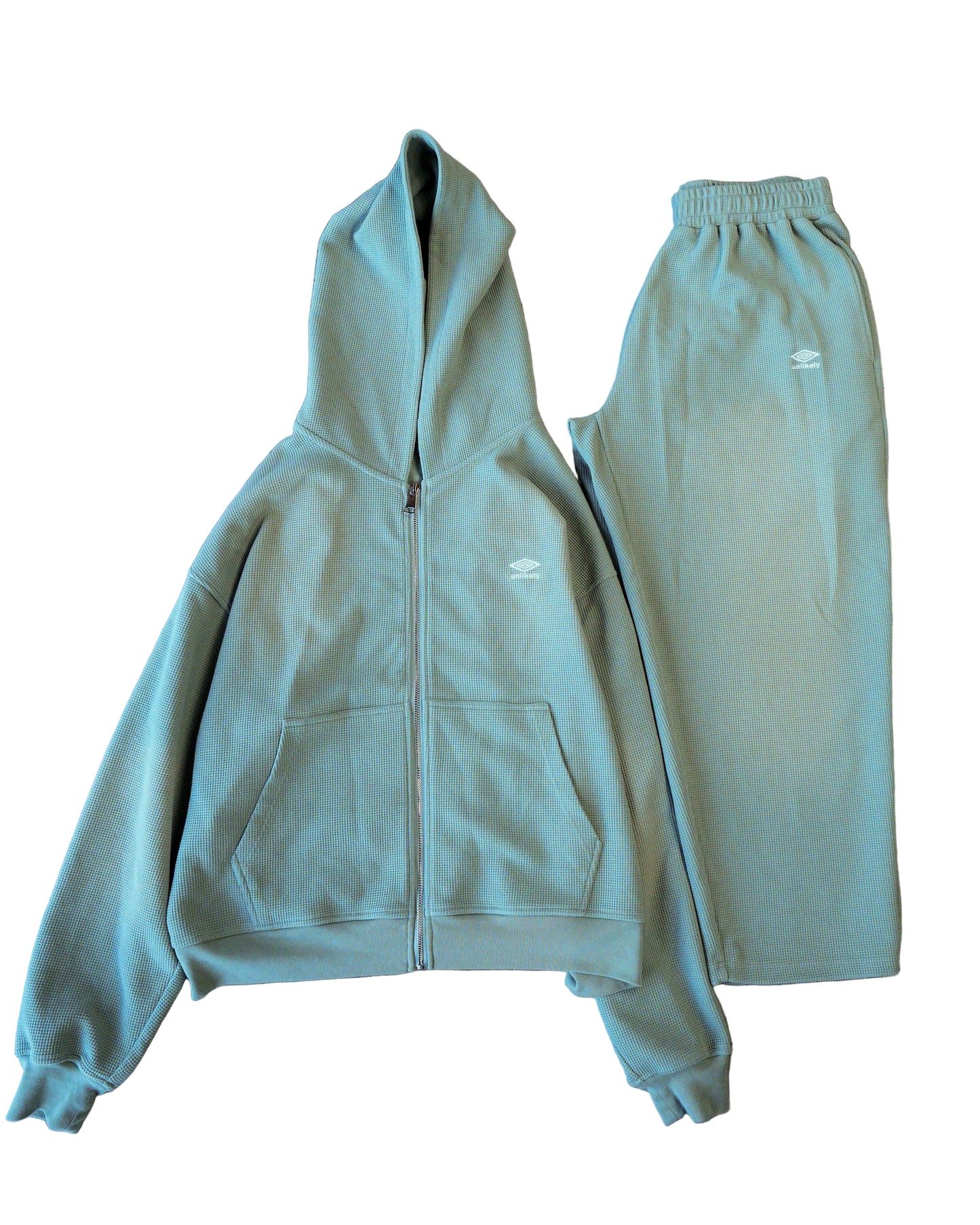 mint green faded suit