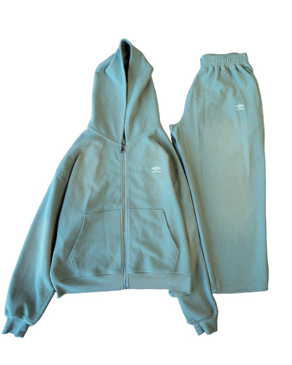 mint green faded suit