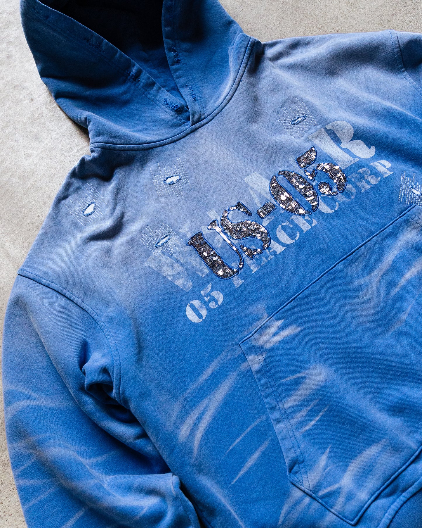 faded blue sequence hoodie