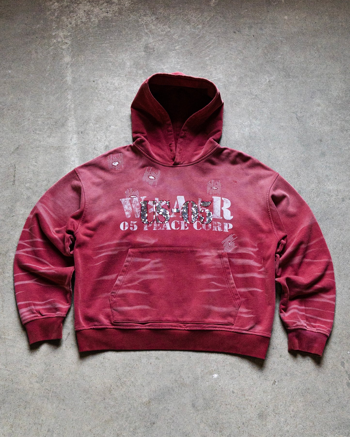 faded red sequence hoodie