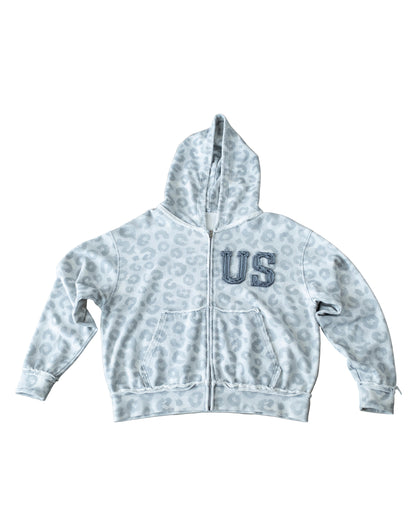 U.S. light grey cheetah print zip up