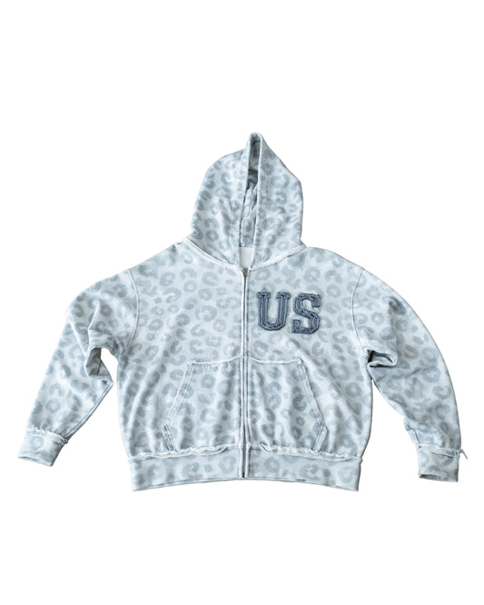 U.S. light grey cheetah print zip up