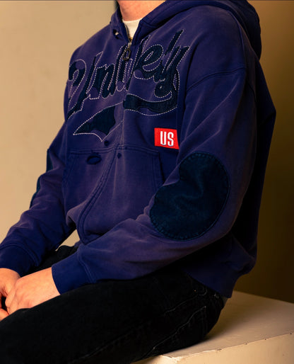 purple denim patch jacket