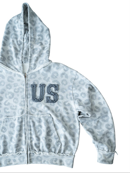 U.S. light grey cheetah print zip up