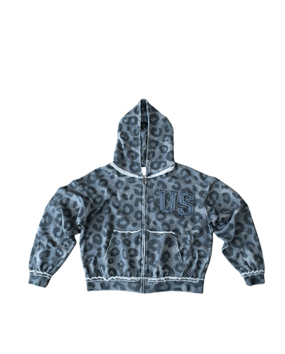 U.S. black cheetah print zip up