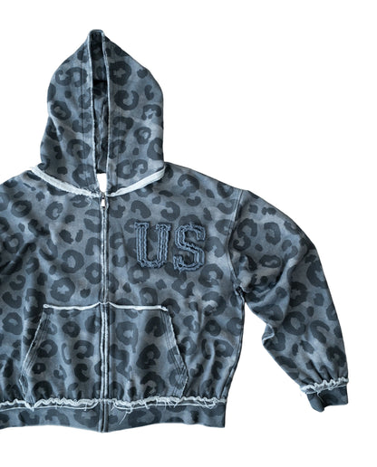 U.S. black cheetah print zip up