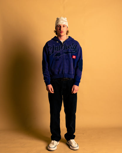 purple denim patch jacket