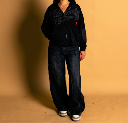 black denim patch jacket