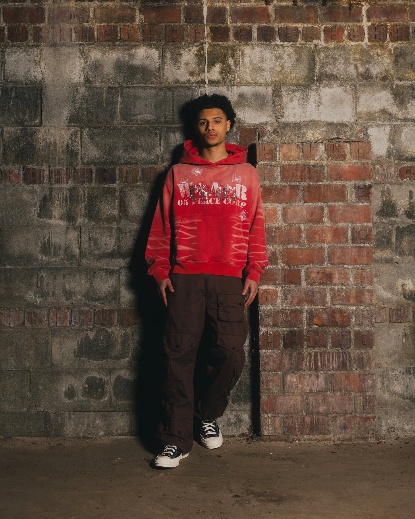 faded red sequence hoodie